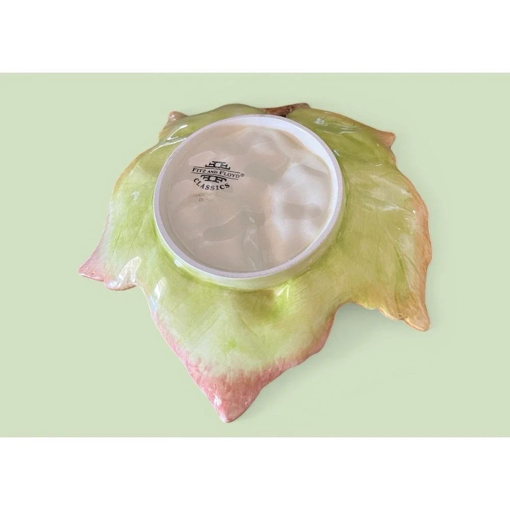 Fitz & Floyd Grape Vine Leaf Candy Nuts Trinket Bowl Dish Pastel Colors VTG